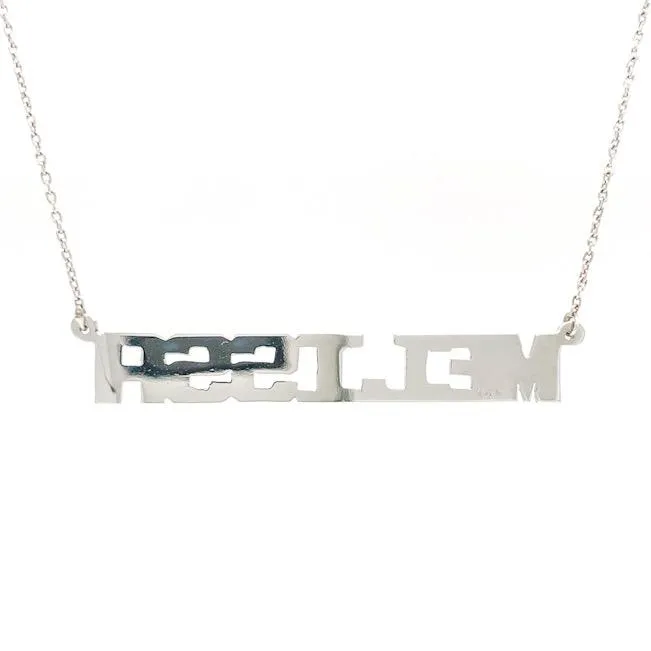 14K W Gold Block Font Name Necklace