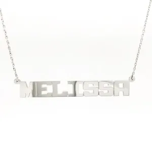 14K W Gold Block Font Name Necklace