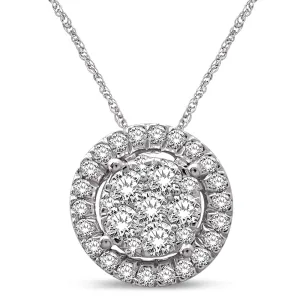 14K White Gold 0.34 Ct. Tw. Cluster Round Diamond Halo Pendant