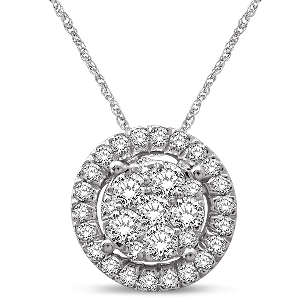 14K White Gold 0.34 Ct. Tw. Cluster Round Diamond Halo Pendant