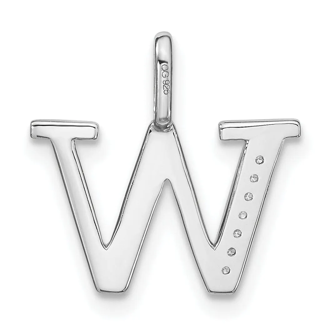 14K White Gold Diamond 0.025-CT Lower Case Style W Initial Charm Pendant