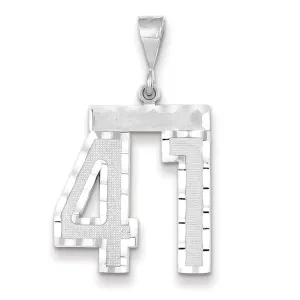 14k White Gold Diamond Cut Finish Large Size Number 41 Charm Pendant
