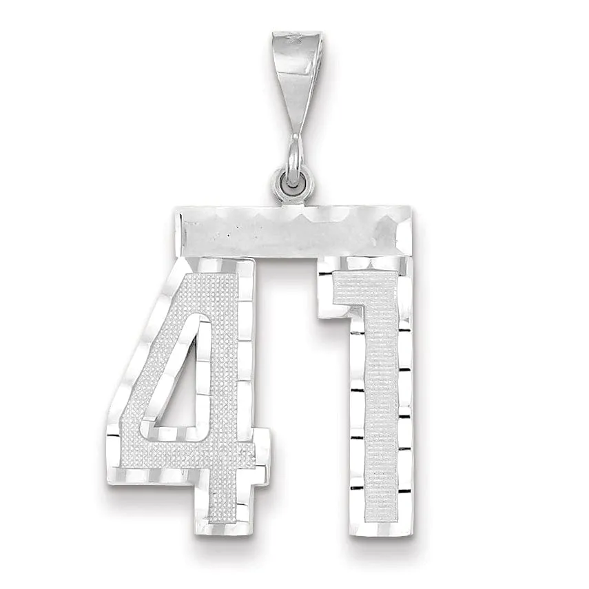 14k White Gold Diamond Cut Finish Large Size Number 41 Charm Pendant
