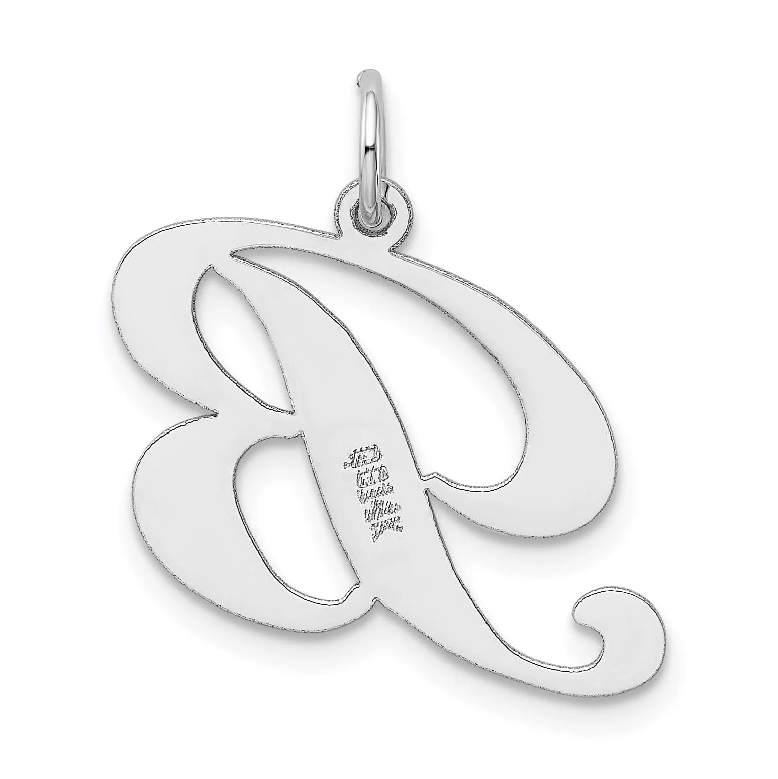 14K White Gold Large Size Fancy Script Letter B Initial Charm Pendant