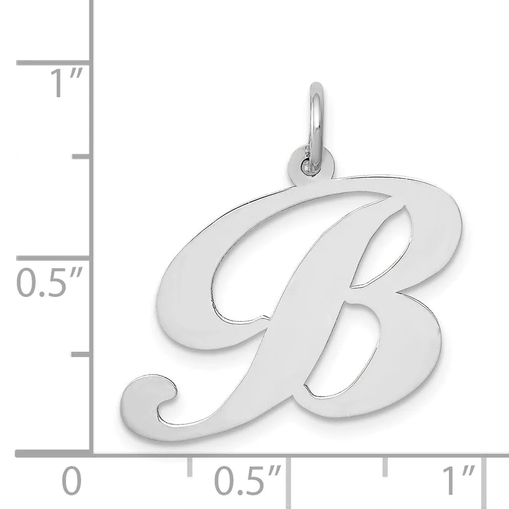 14K White Gold Large Size Fancy Script Letter B Initial Charm Pendant