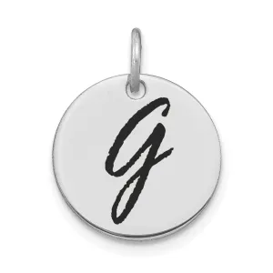 14k White Gold Polished Rhodium Black Epoxy Finish Letter G Initial Disk Shape Charm Pendant