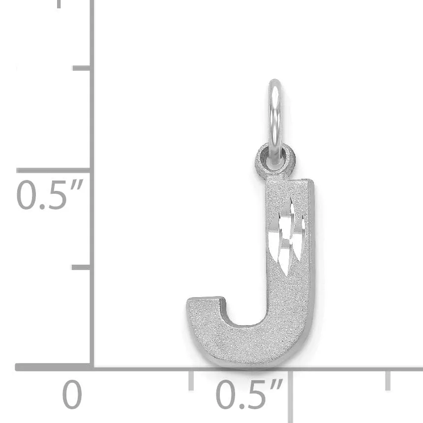 14k White Gold Satin Diamond Cut Finish Letter J Initial Pendant