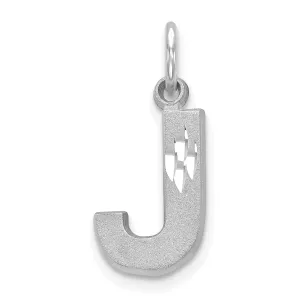 14k White Gold Satin Diamond Cut Finish Letter J Initial Pendant