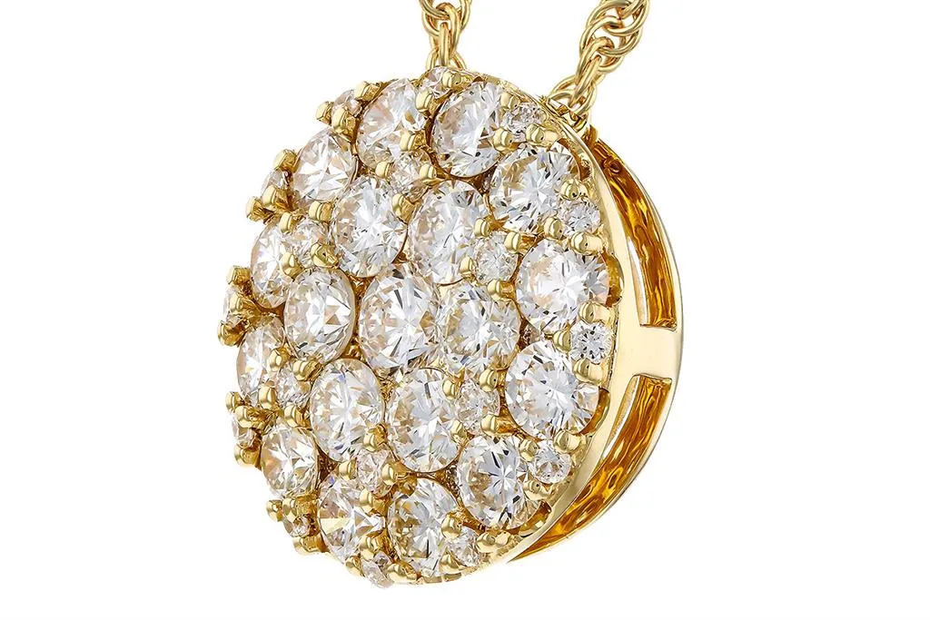 14K Yellow Gold 1.50ctw Round Diamond Cluster Disc Necklace by Allison Kaufman