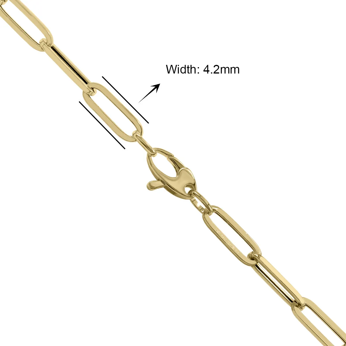 14K Yellow Gold 4.2MM Lite Paperclip Necklace With Lobster Clasp - 20 Inch