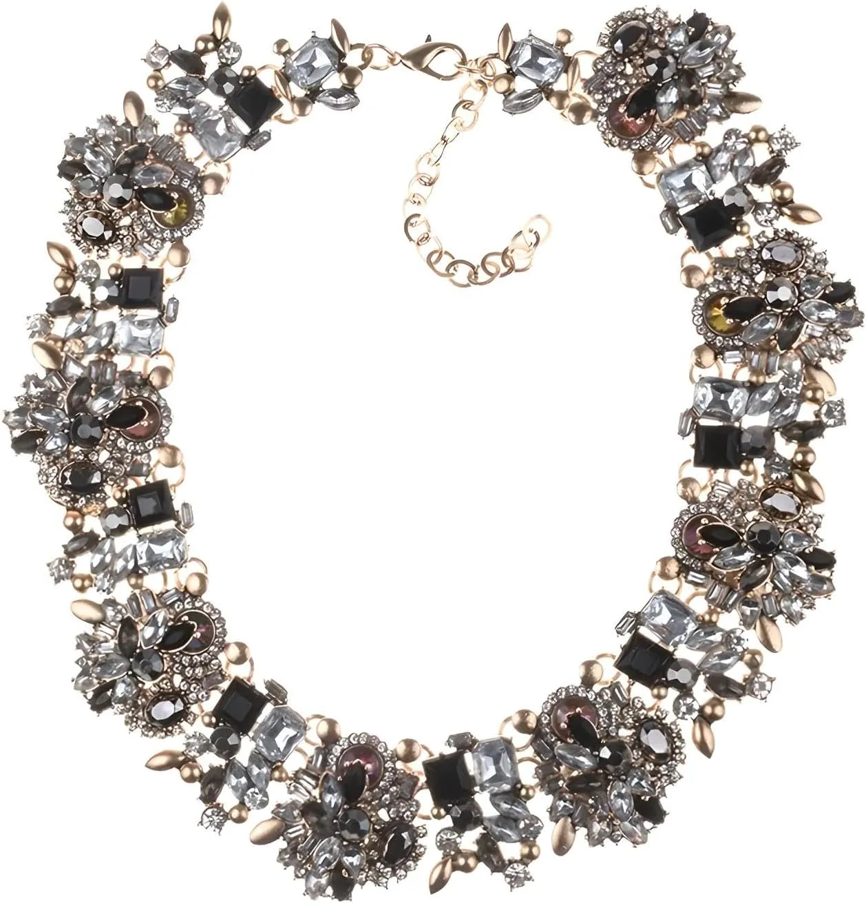 14K Yellow Gold Bib Necklace For Mrs Jewelry, ZA Indian Emerald Colorful Beaded Statement Choker Women, Black Crystal Chunky Rhinestone Large Collar Big Bib Necklace Jewelry