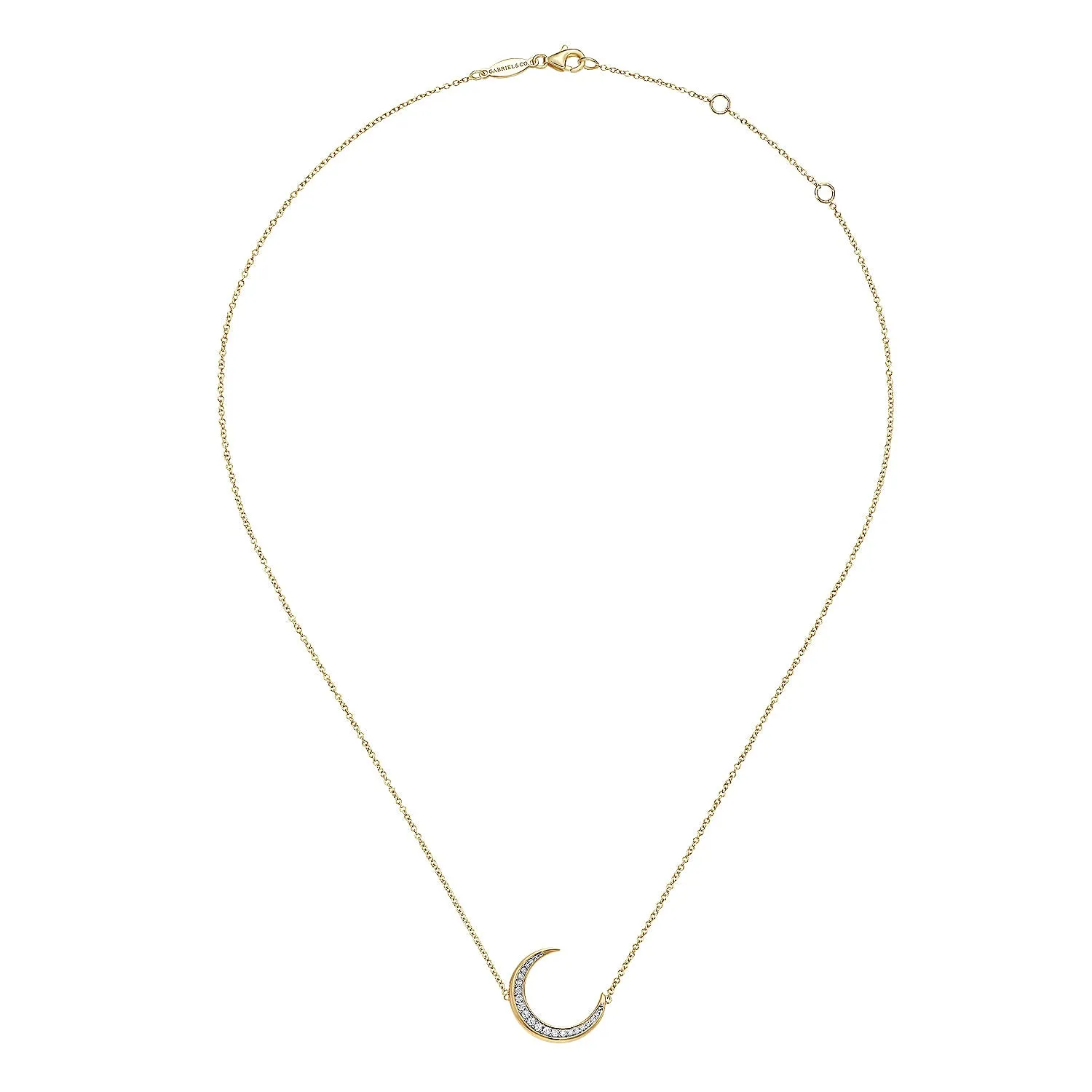 14K Yellow Gold Crescent Moon Diamond Pendant Necklace NK4696Y45JJ