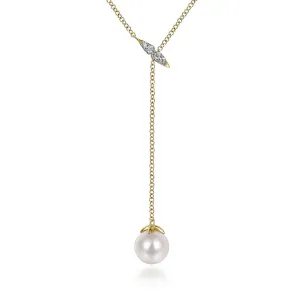 14K Yellow Gold Diamond And Pearl Y Knot Necklace NK5963Y45PL