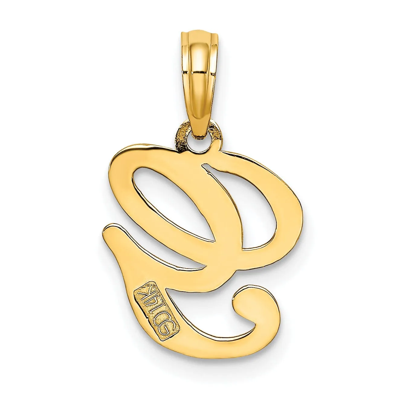 14K Yellow Gold Fancy Script Design Letter G Initial Charm Pendant