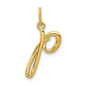 14K Yellow Gold Lower Case Script Letter P  Initial Pendant