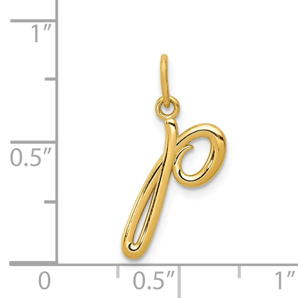 14K Yellow Gold Lower Case Script Letter P  Initial Pendant