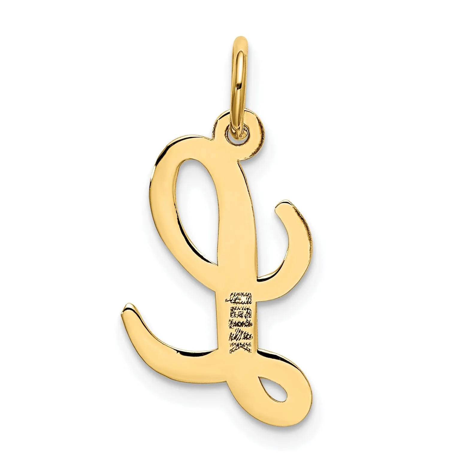 14K Yellow Gold Medium Size Fancy Script Design Letter L Initial Pendant
