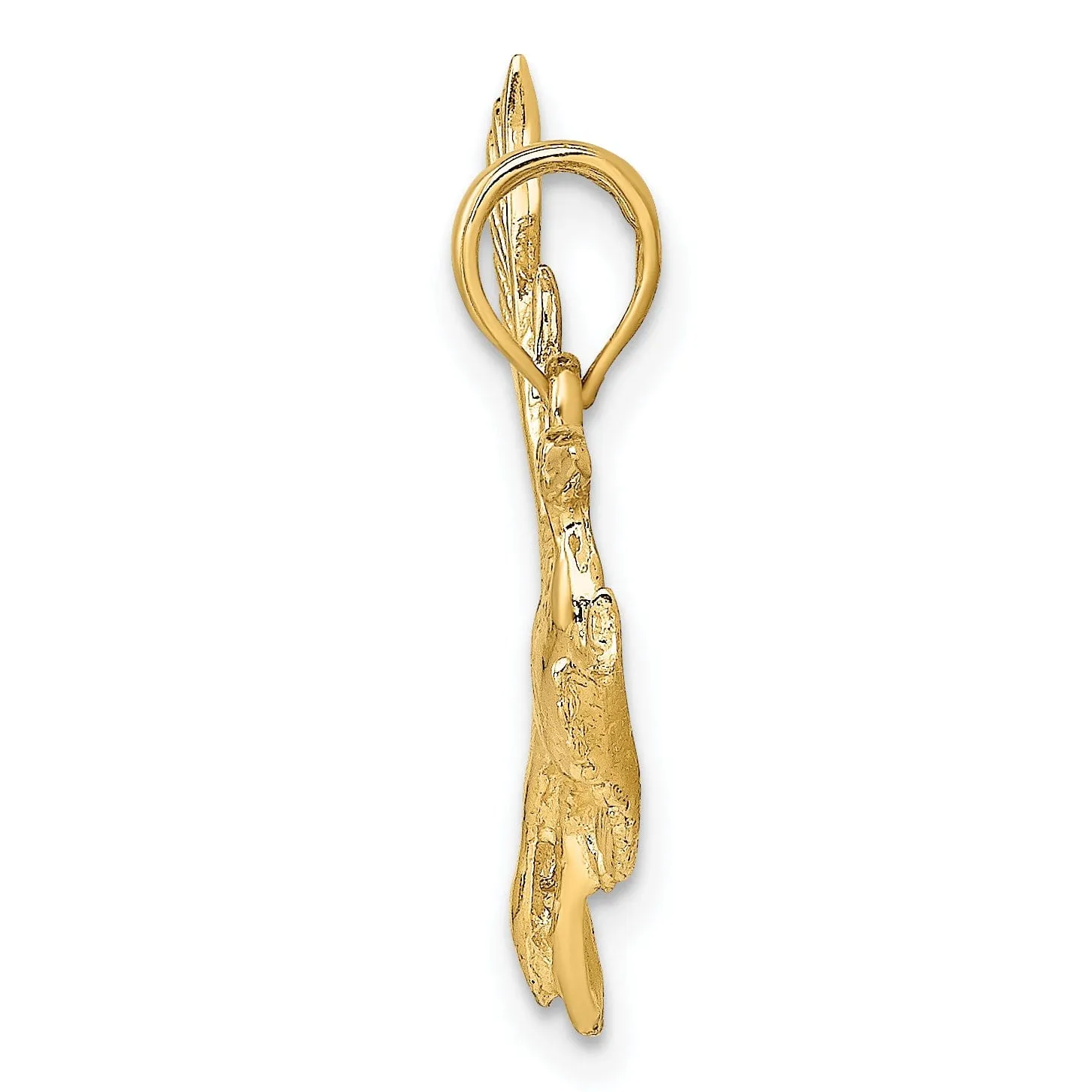 14K Yellow Gold Polished Texture Finish Flying Heron Bird Charm Pendant