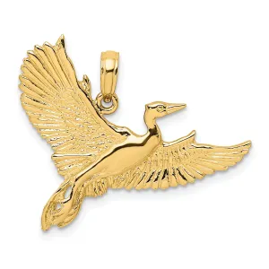 14K Yellow Gold Polished Texture Finish Flying Heron Bird Charm Pendant