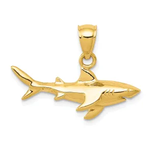 14K Yellow Gold Solid Polished Finish Shark Charm Pendant