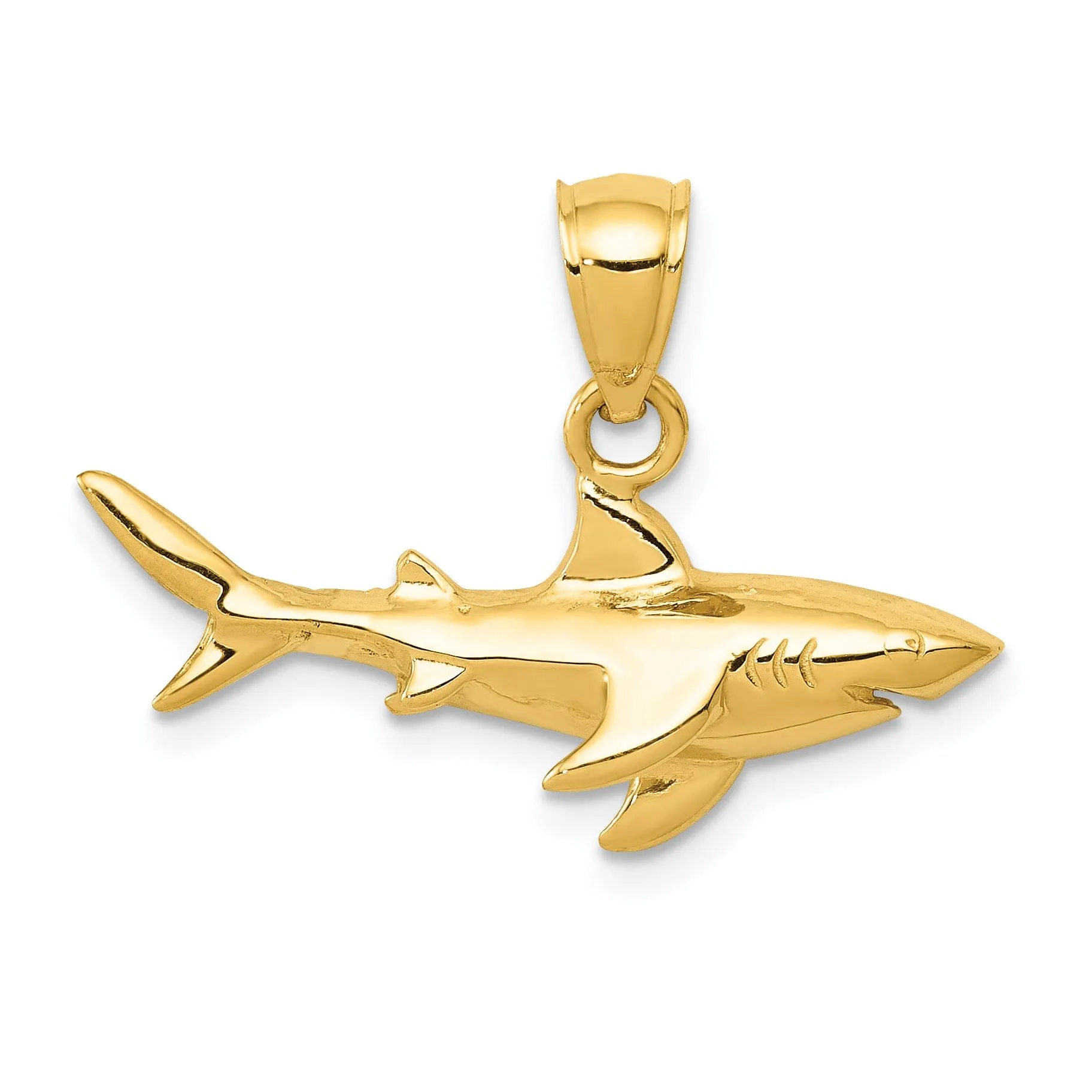 14K Yellow Gold Solid Polished Finish Shark Charm Pendant