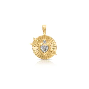 14KY White Sapphire Fluted Cupids Heart Charm