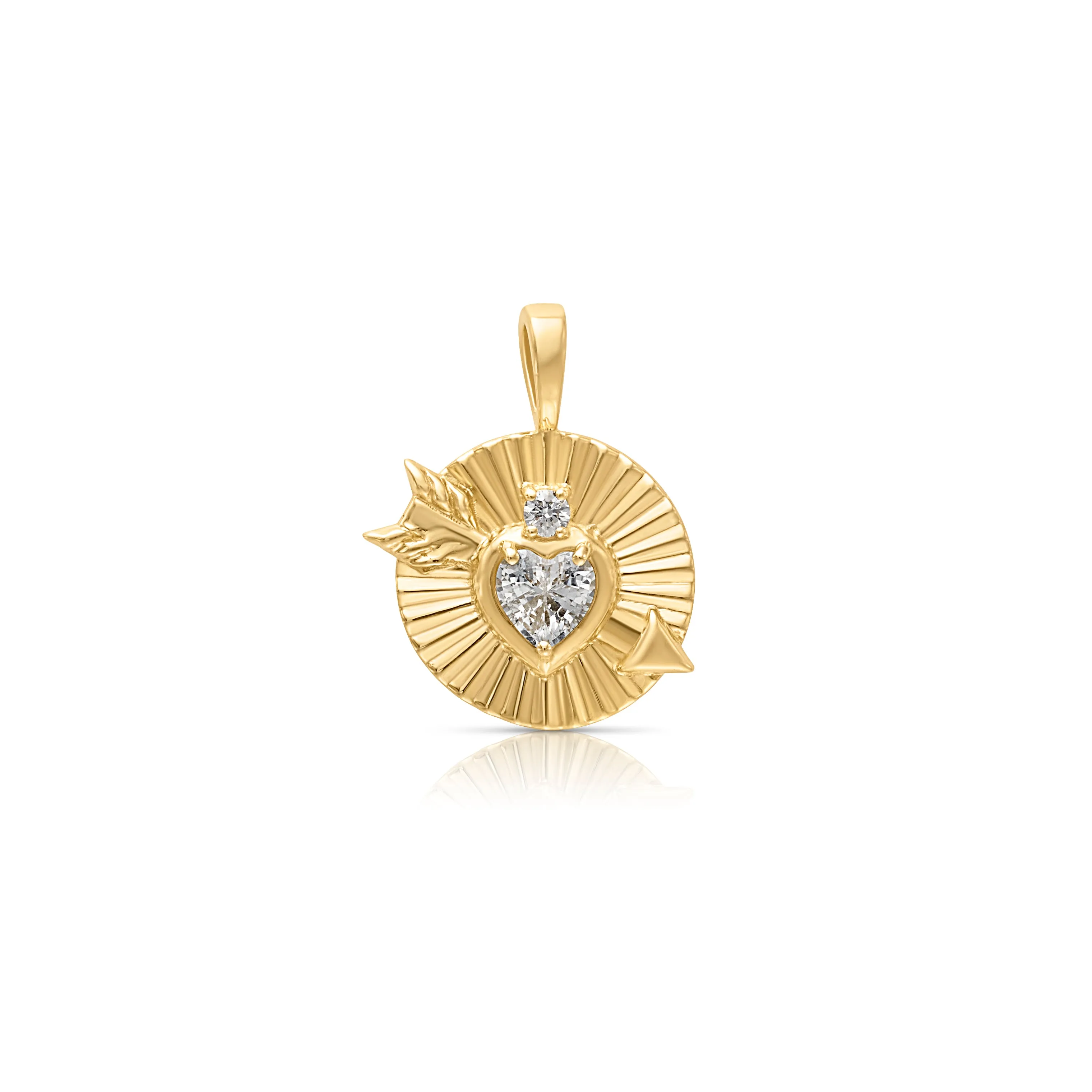 14KY White Sapphire Fluted Cupids Heart Charm