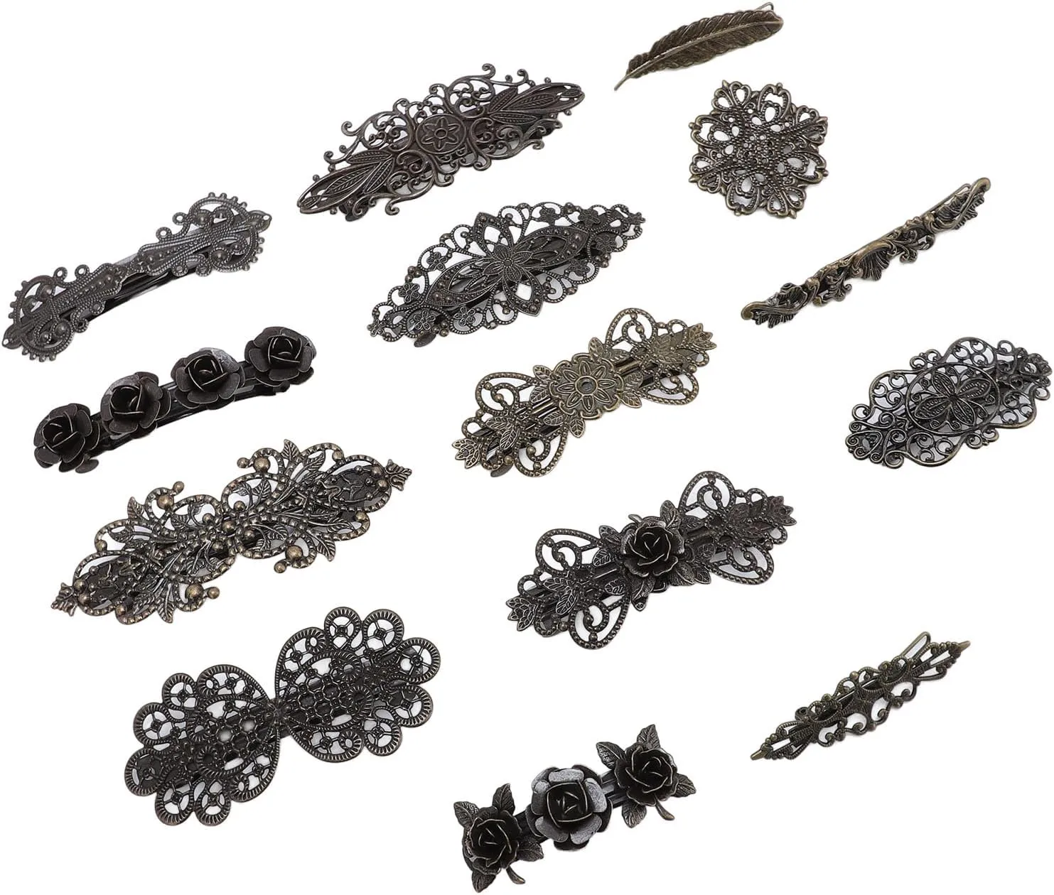 14pcs Vintage Hair Barrettes Bronze Flower Hair Clips Alloy Hair Accessories For Weddings Parties