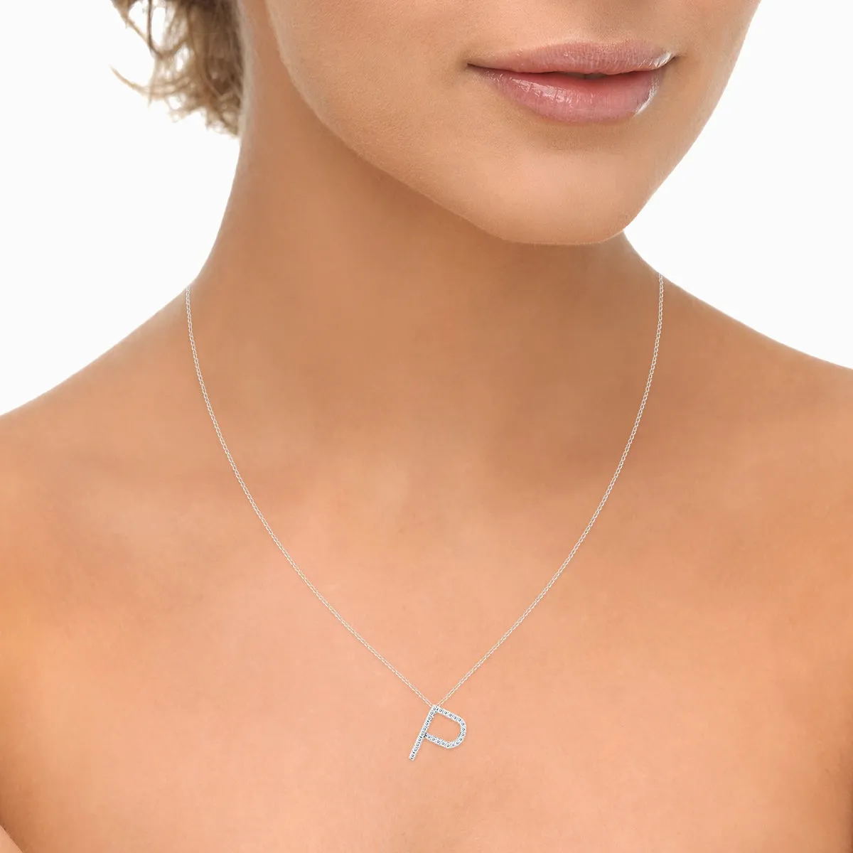 1/6 Carat Tw P Initial Diamond Pendant Necklace In 10K White Gold With Adjustable Chain