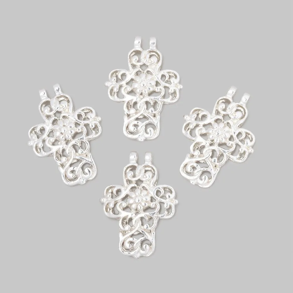 17x14.5mm Filigree Cross Two Ring Pendant Charm Set of 4 pieces