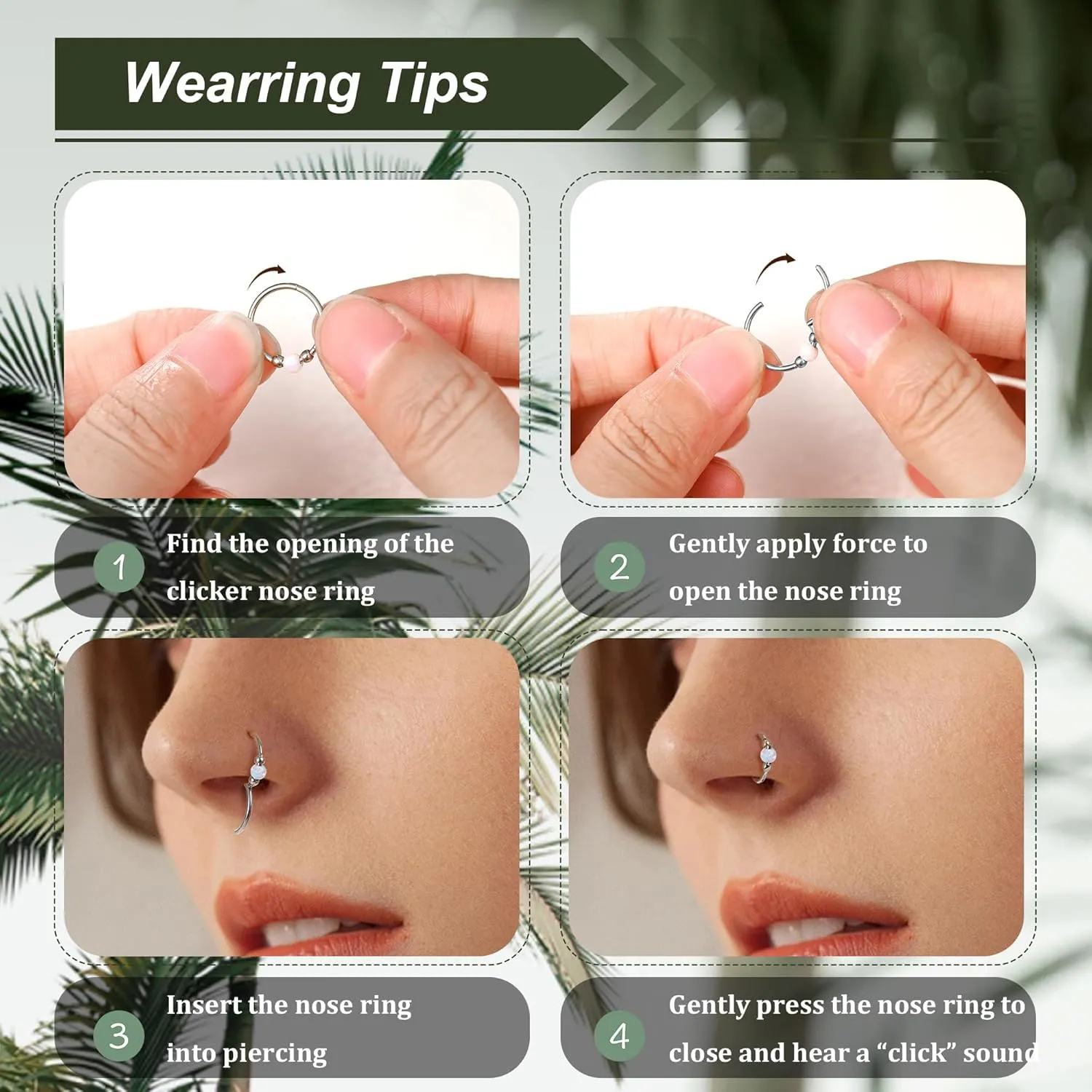 18G G23 Titanium Nose Ring for Women Opal Nose Hoop Hypoallergenic Clicker Septum Nose Ring Hinged Segment Daith Helix Cartilage Tragus Hoop 8/10mm
