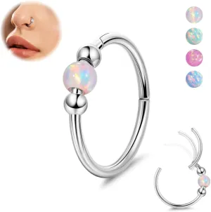 18G G23 Titanium Nose Ring for Women Opal Nose Hoop Hypoallergenic Clicker Septum Nose Ring Hinged Segment Daith Helix Cartilage Tragus Hoop 8/10mm