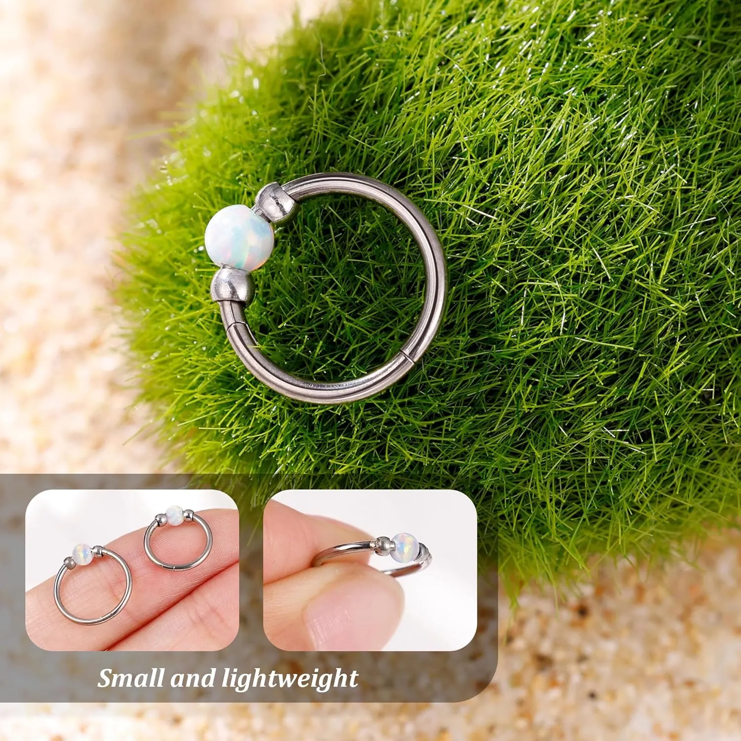 18G G23 Titanium Nose Ring for Women Opal Nose Hoop Hypoallergenic Clicker Septum Nose Ring Hinged Segment Daith Helix Cartilage Tragus Hoop 8/10mm