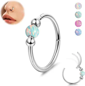 18G G23 Titanium Nose Ring for Women Opal Nose Hoop Hypoallergenic Clicker Septum Nose Ring Hinged Segment Daith Helix Cartilage Tragus Hoop 8/10mm