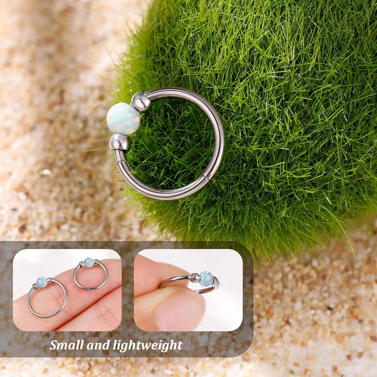 18G G23 Titanium Nose Ring for Women Opal Nose Hoop Hypoallergenic Clicker Septum Nose Ring Hinged Segment Daith Helix Cartilage Tragus Hoop 8/10mm