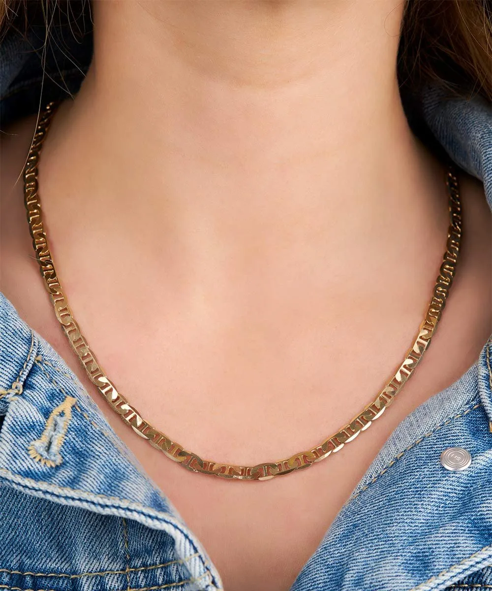 18K Gold Plated 6mm Flat Mariner Necklace
