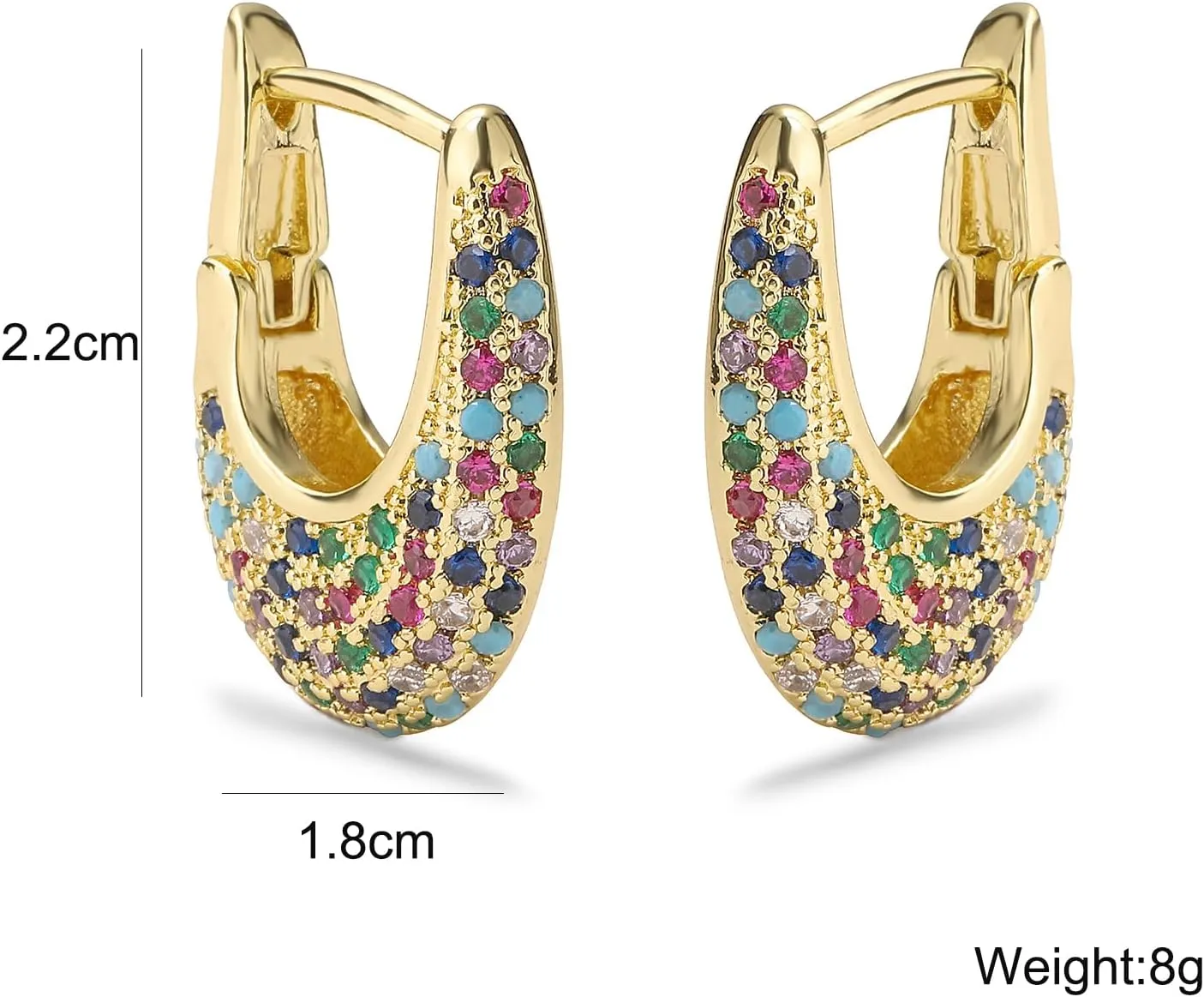 18K Gold Plated Cubic Zirconia Geometric Hoop Earrings For Women