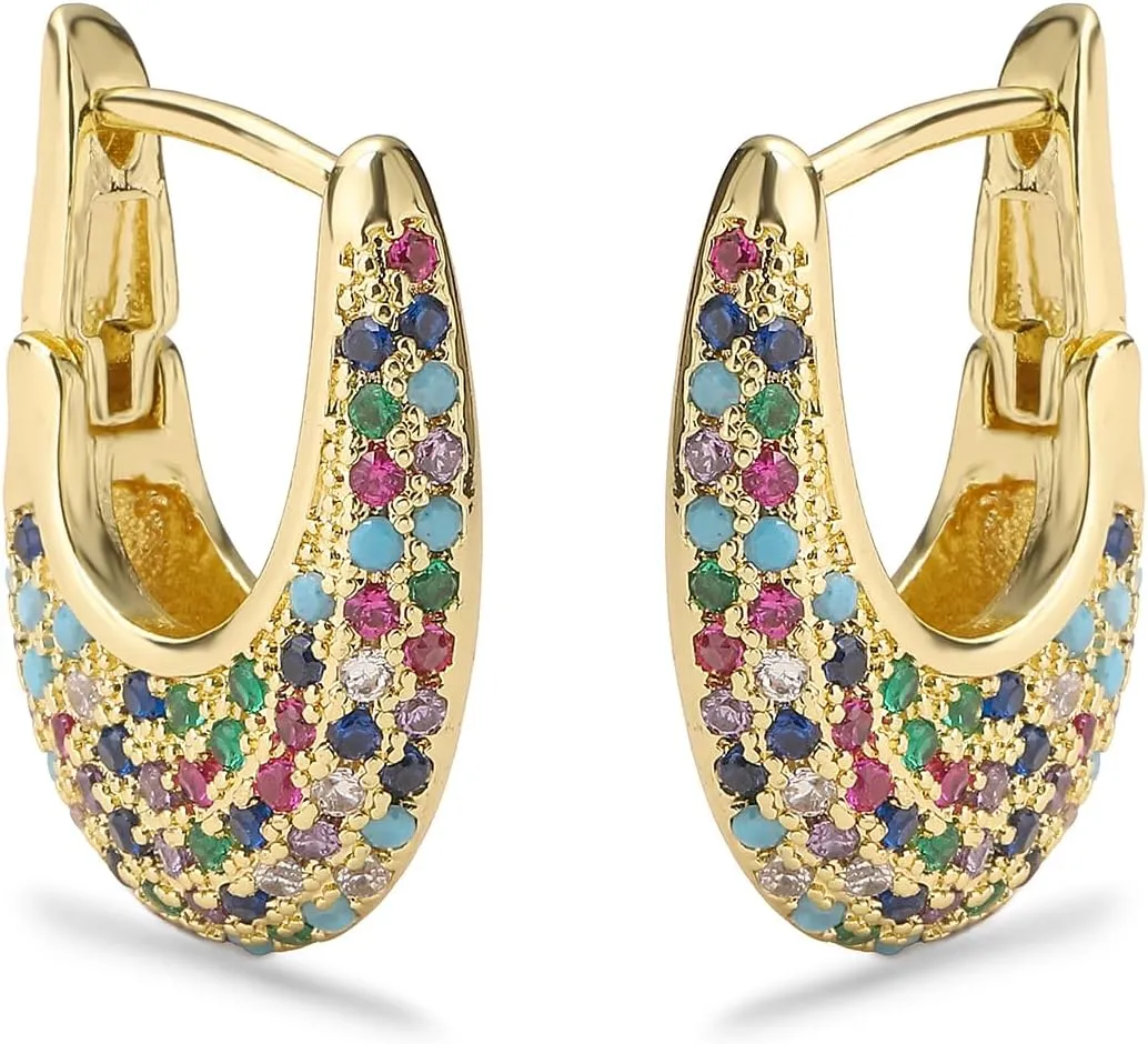 18K Gold Plated Cubic Zirconia Geometric Hoop Earrings For Women