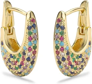 18K Gold Plated Cubic Zirconia Geometric Hoop Earrings For Women