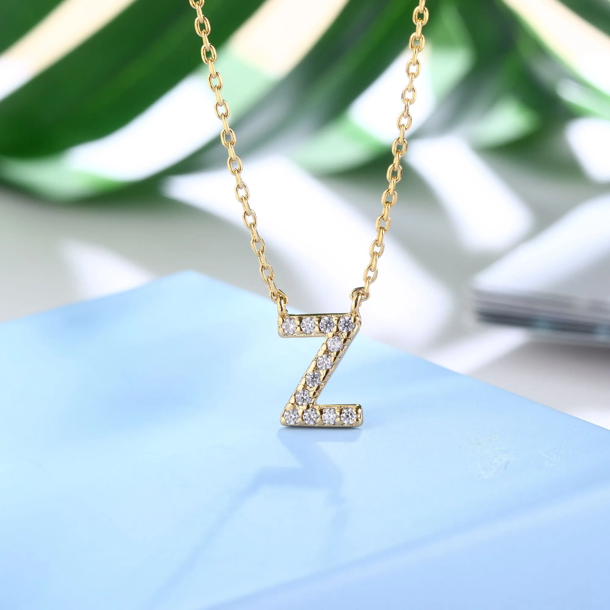 18K Gold Plated Cubic Zirconia Monogram Necklace