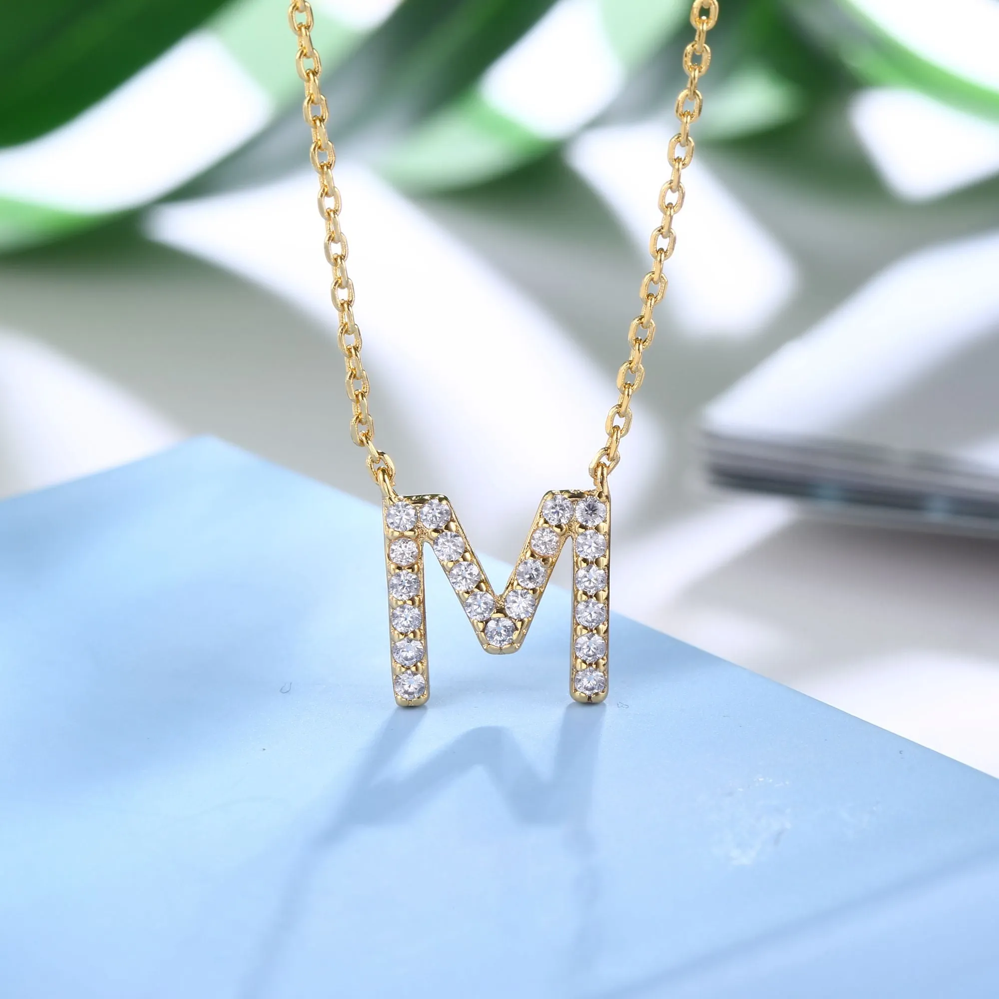 18K Gold Plated Cubic Zirconia Monogram Necklace