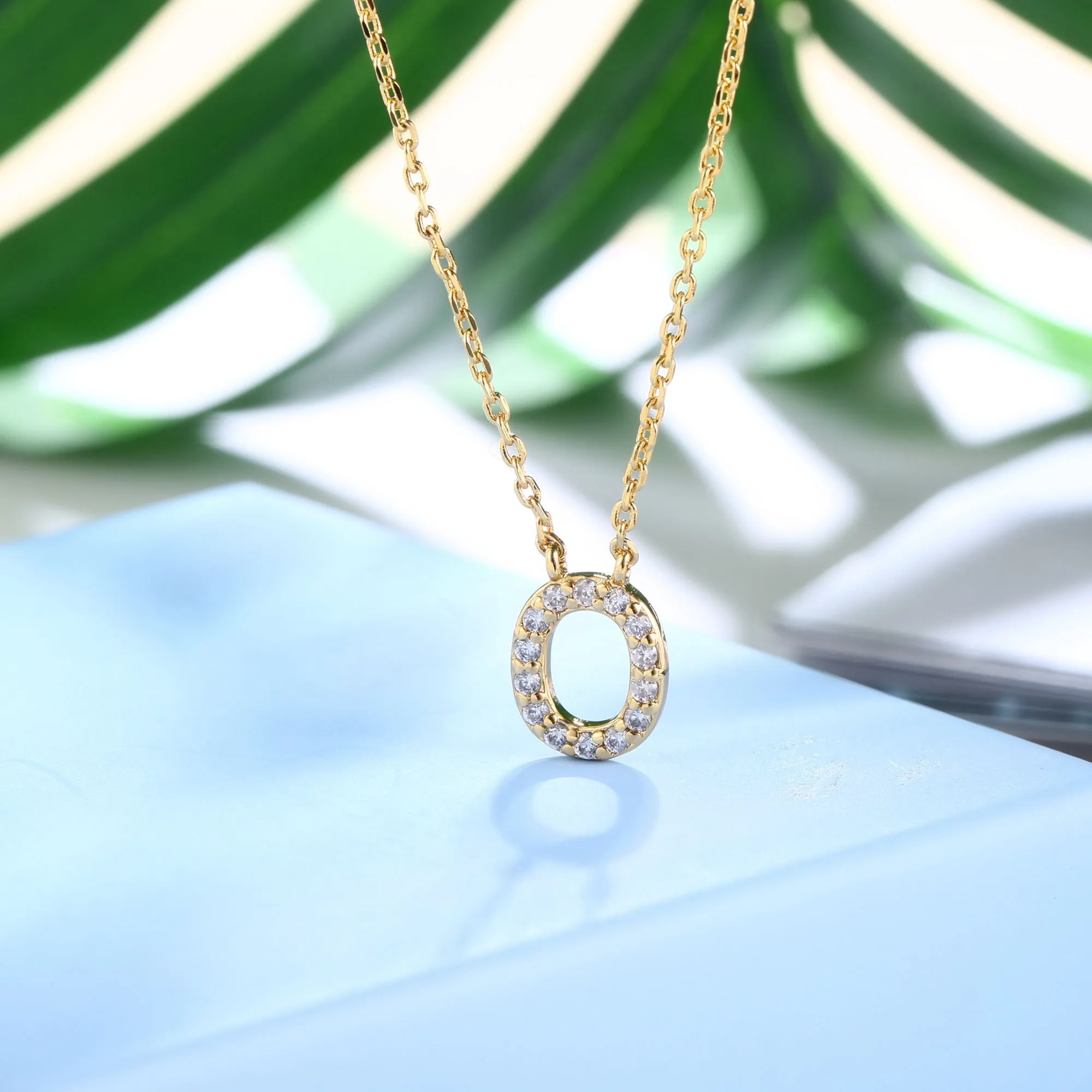 18K Gold Plated Cubic Zirconia Monogram Necklace