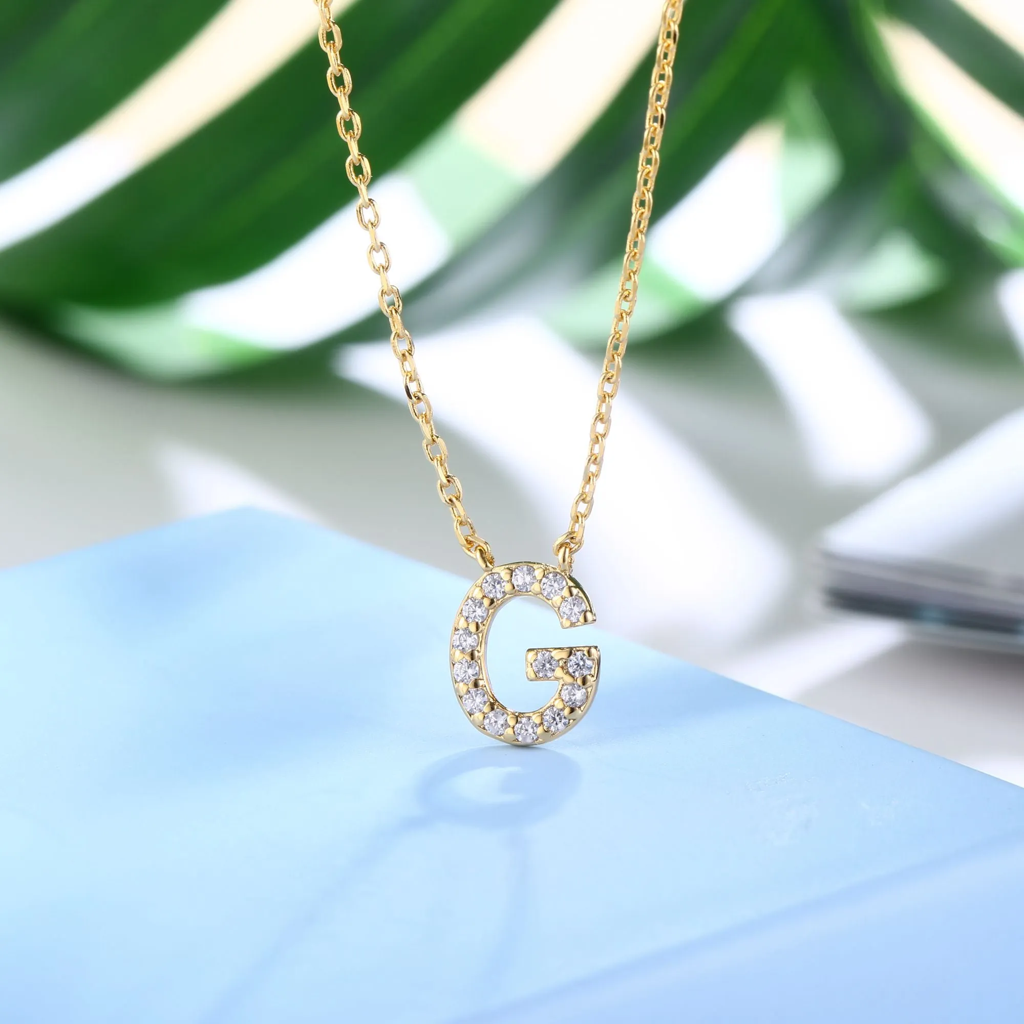 18K Gold Plated Cubic Zirconia Monogram Necklace