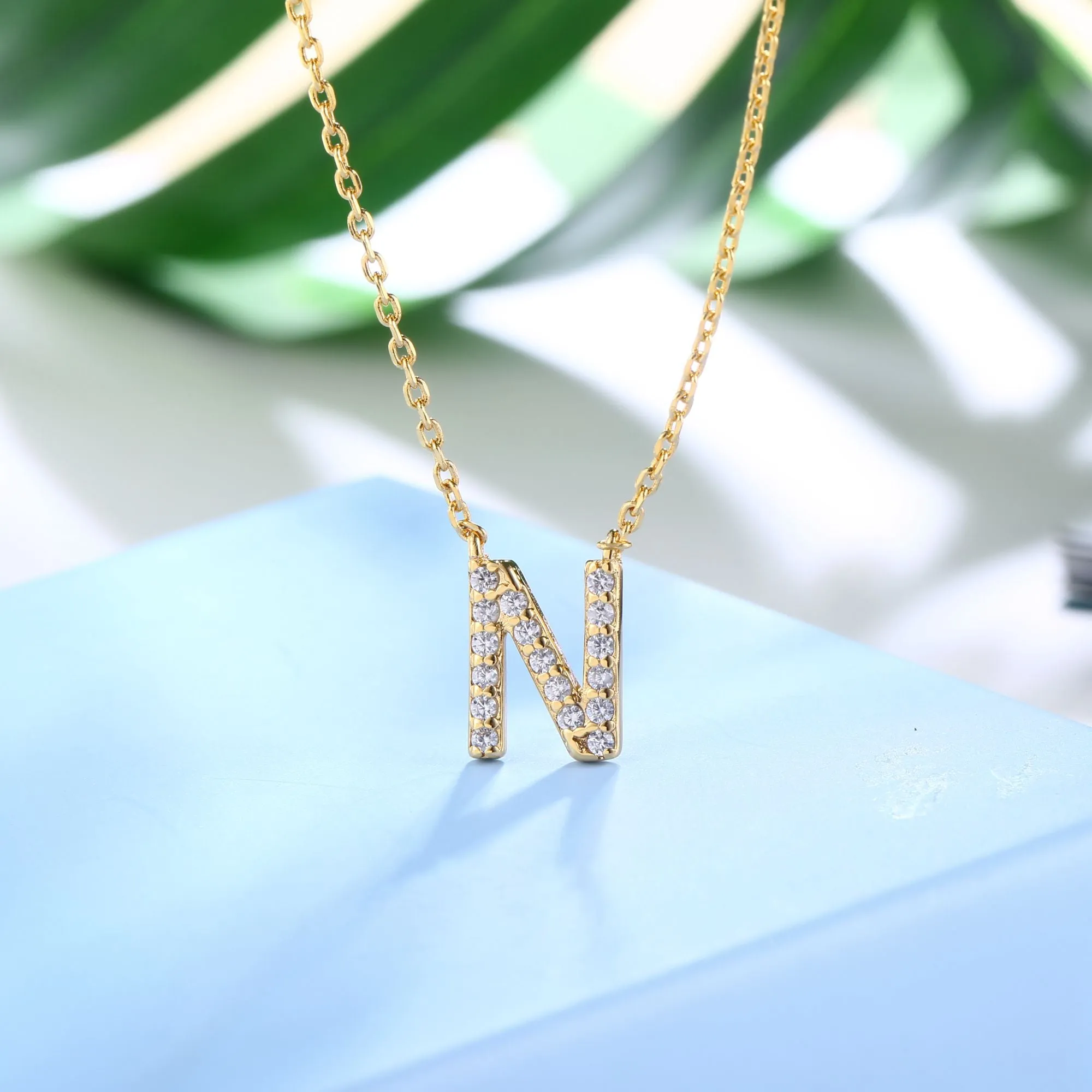 18K Gold Plated Cubic Zirconia Monogram Necklace