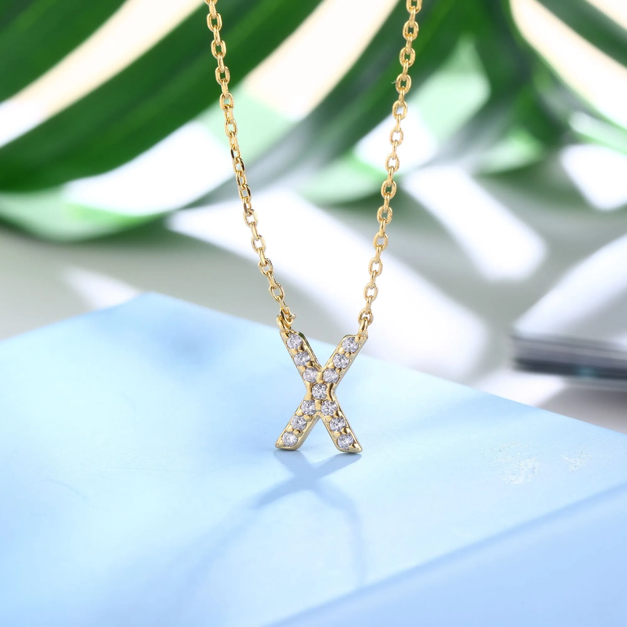 18K Gold Plated Cubic Zirconia Monogram Necklace