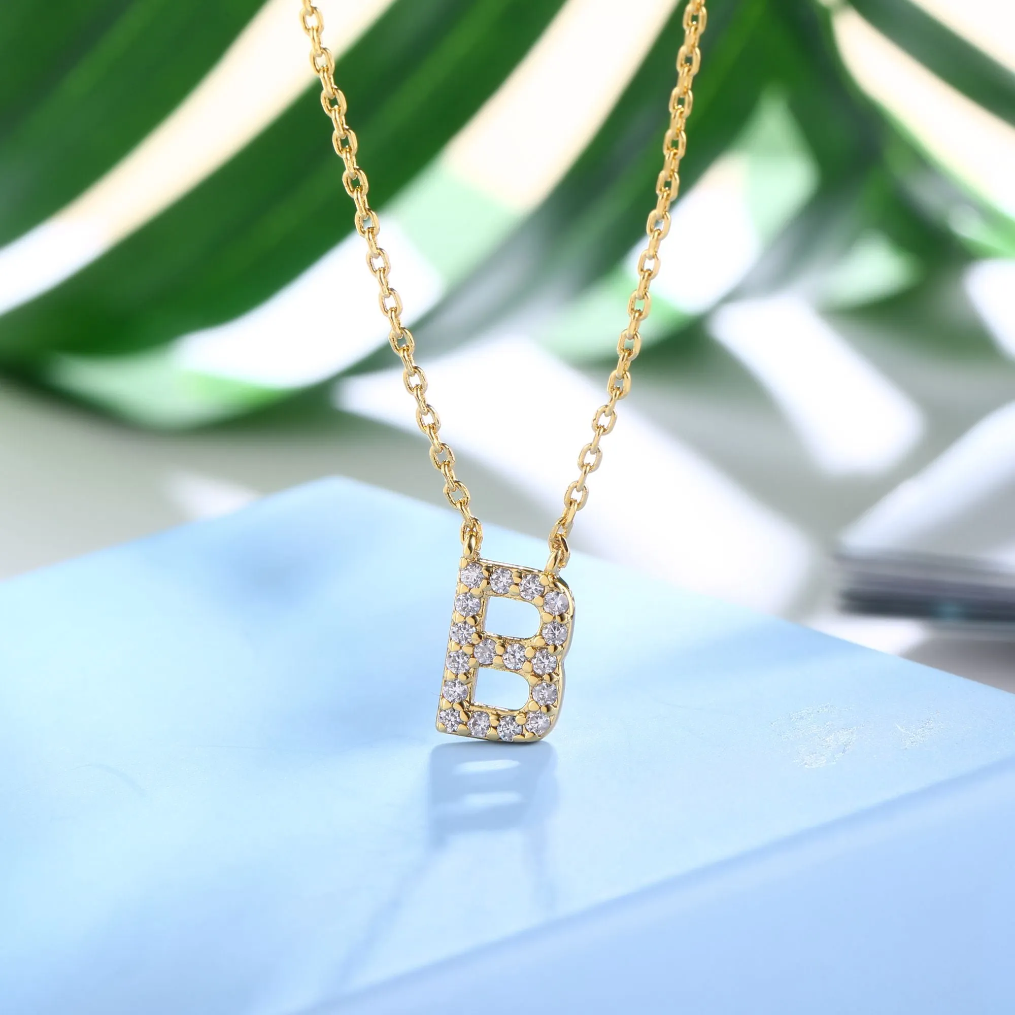 18K Gold Plated Cubic Zirconia Monogram Necklace