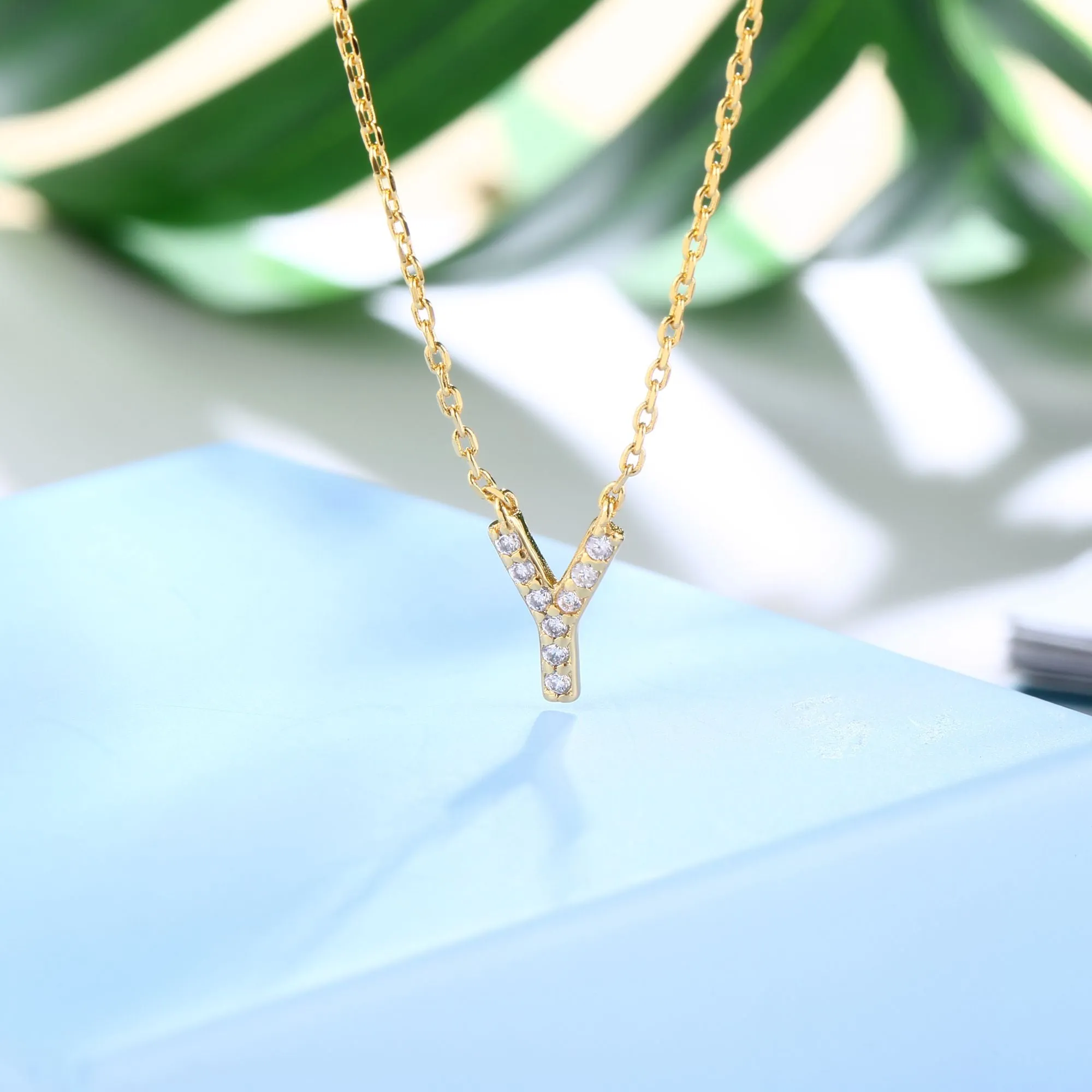 18K Gold Plated Cubic Zirconia Monogram Necklace