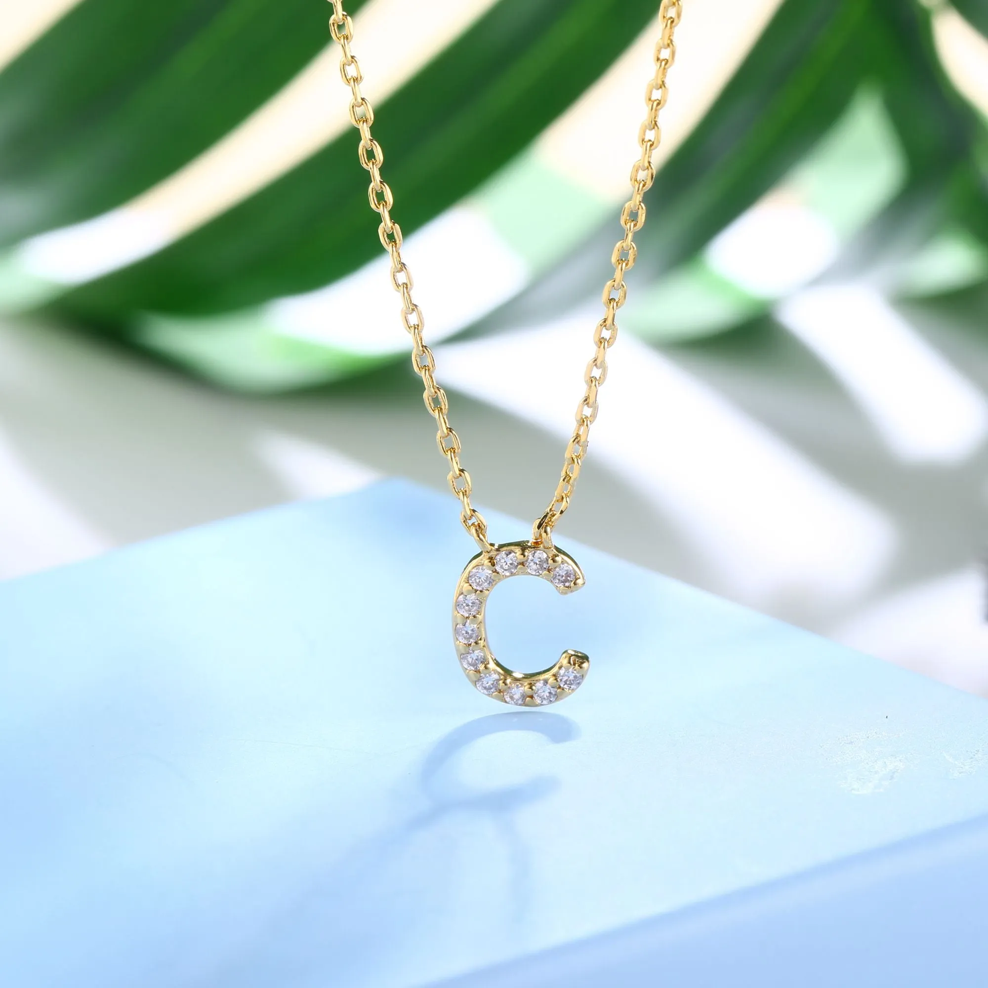 18K Gold Plated Cubic Zirconia Monogram Necklace