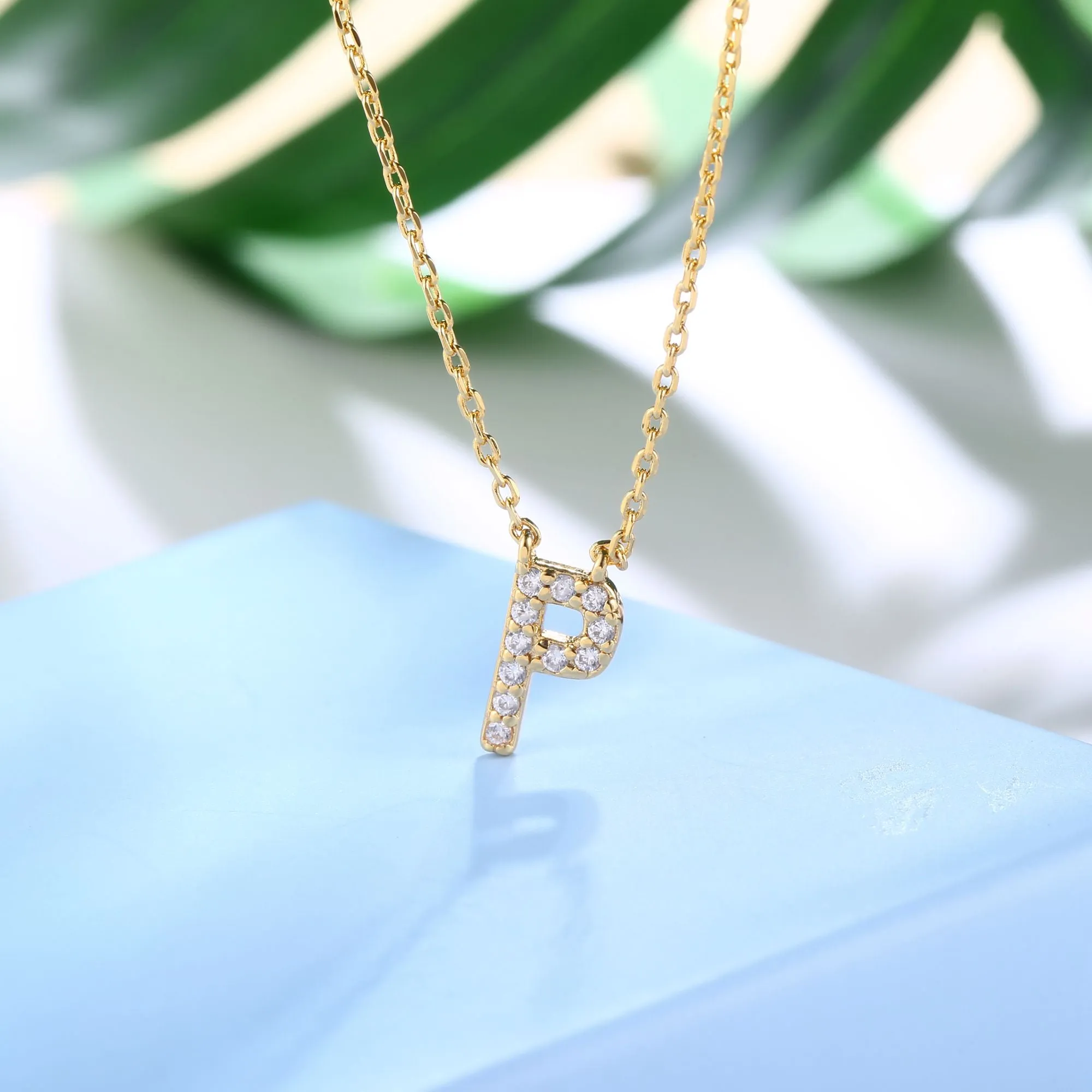 18K Gold Plated Cubic Zirconia Monogram Necklace