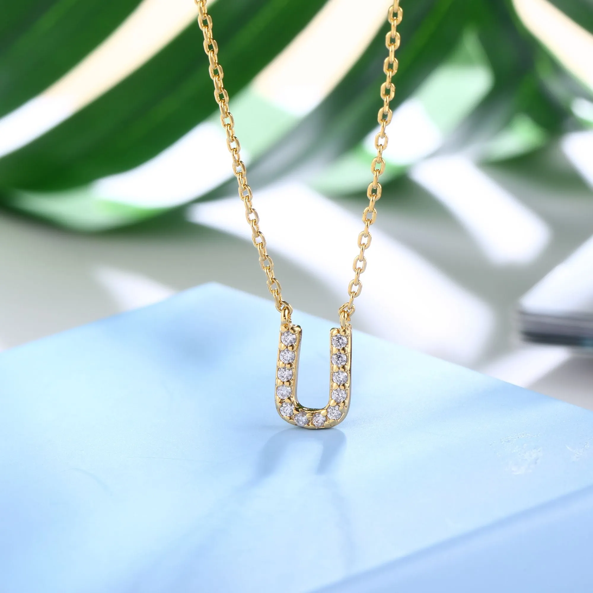 18K Gold Plated Cubic Zirconia Monogram Necklace